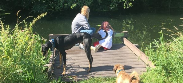 Adian, Sam, Stanley and Spud pondering the river