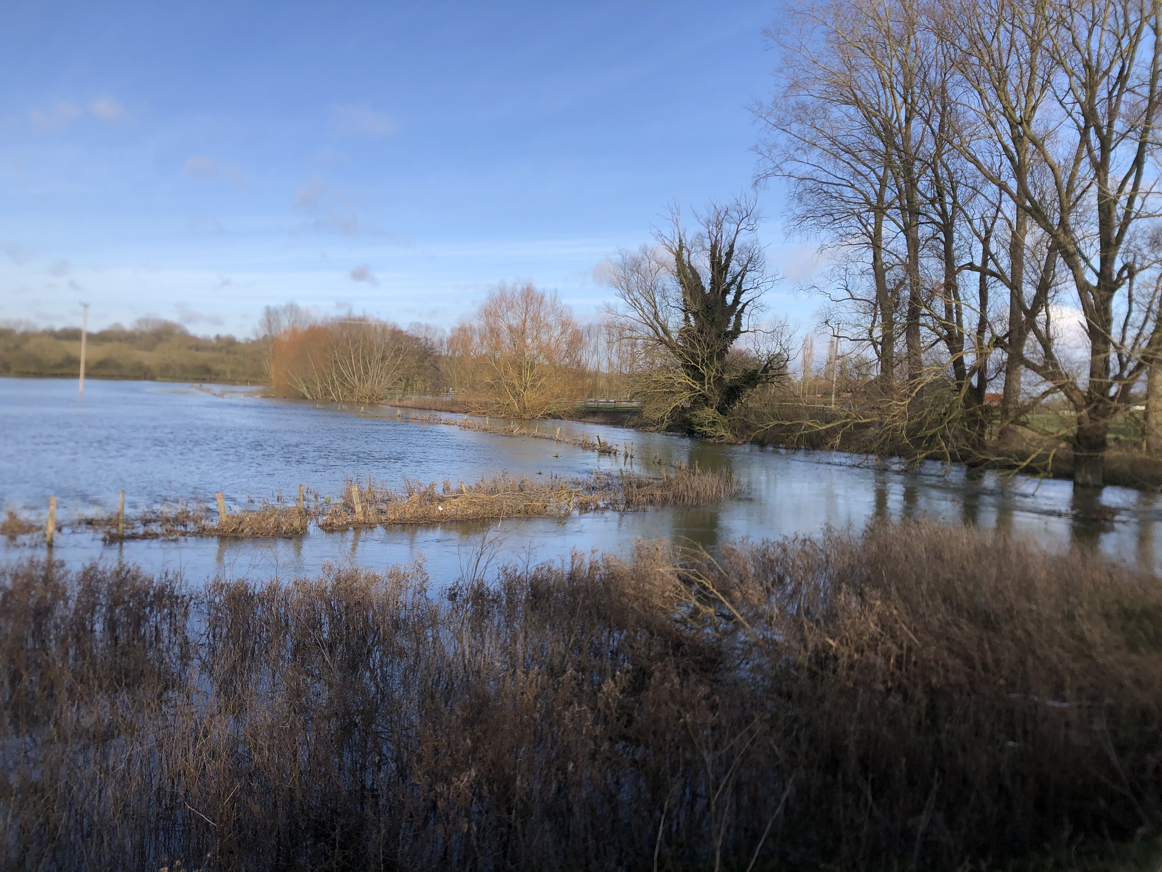 A flood plain in the Waveney Valley naturally holding flood water